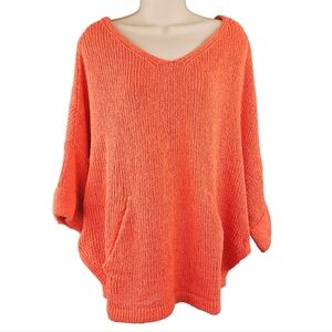 FREE PEOPLE "You Found Me " Orange Oversized Open Weave Dolman Sleeve Top  XS